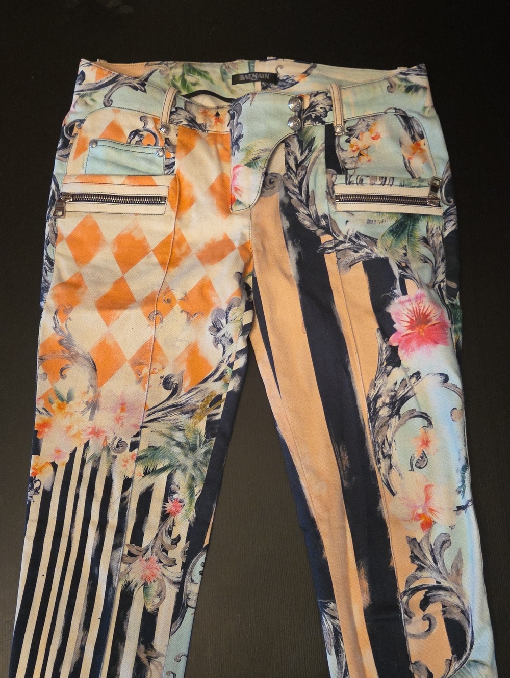 Balmain Women's Multicolor Floral & Stripe Skinny Jeans Size Extra Small